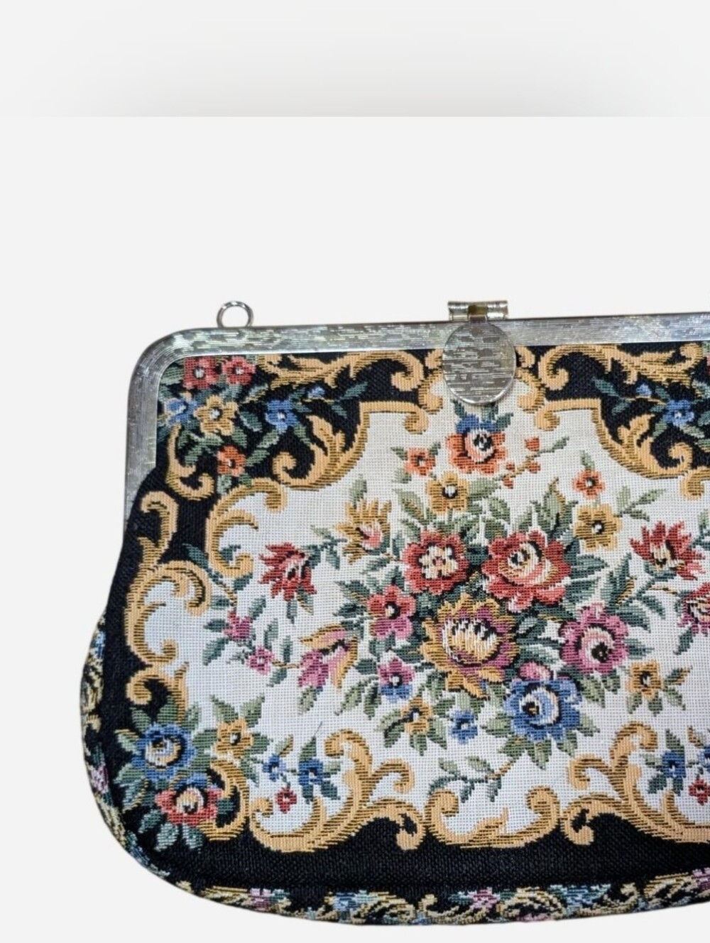 Beautiful vintage floral tapestry evening bag handmade in Hong Kong